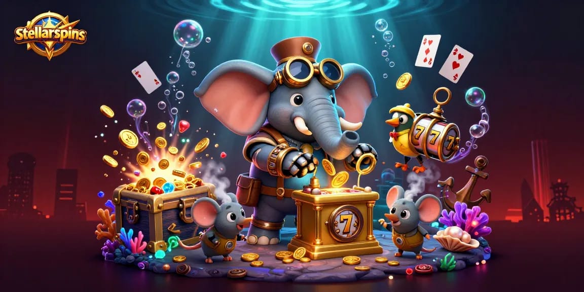 Play and win at stellarspins with a steampunk-themed casino adventure illustration.