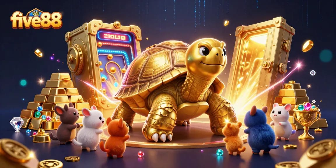 Engage in winning strategies with five88 in this vibrant 3D casino illustration.