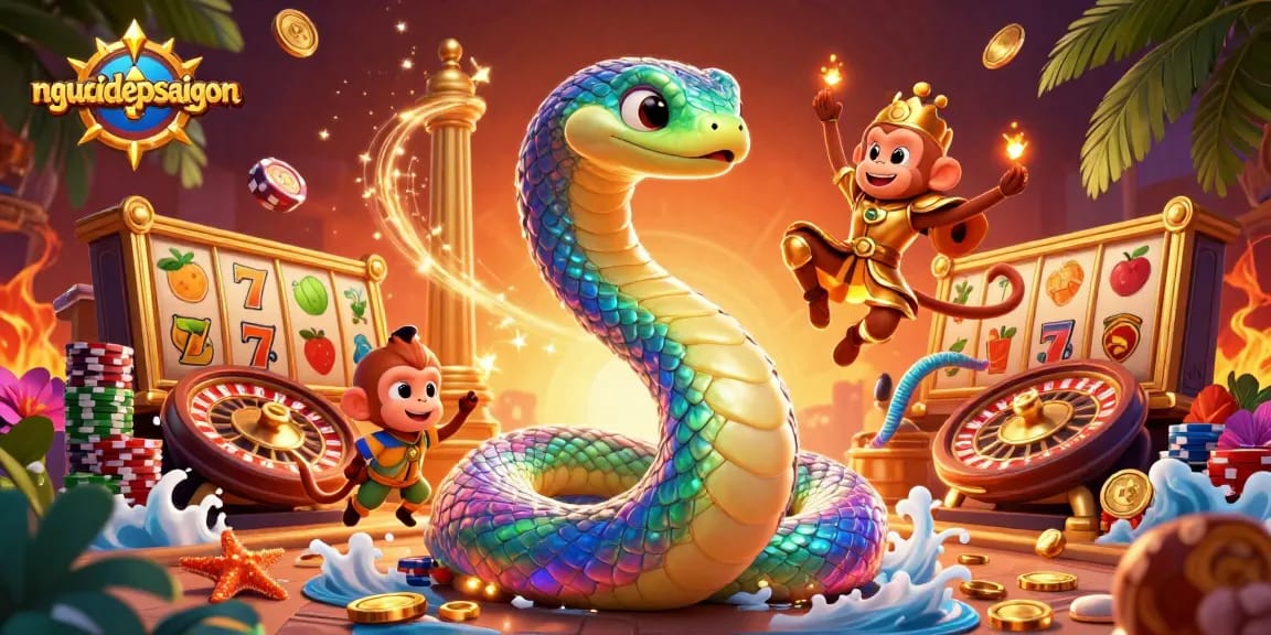 Experience thrilling gambling action with nguoidepsaigon's 3D casino characters amidst vibrant gaming elements.