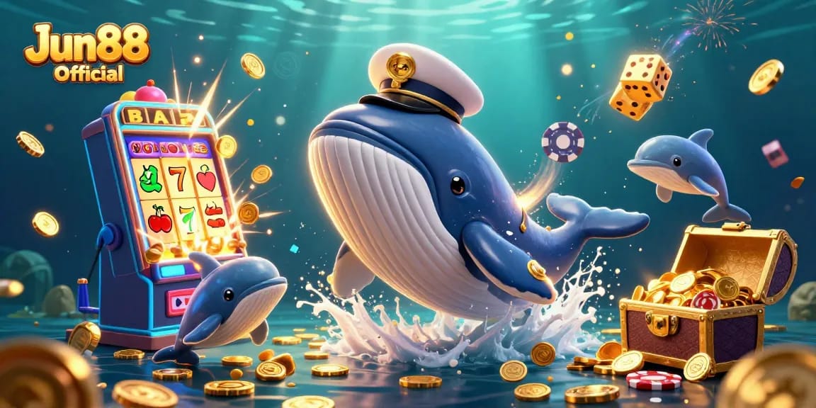 Experience the excitement of Jun88 Official with playful characters in a dazzling casino atmosphere.