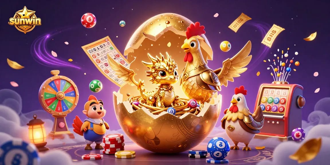 Experience the thrill of play at sunwin with a dazzling gold dragon and dynamic casino elements.