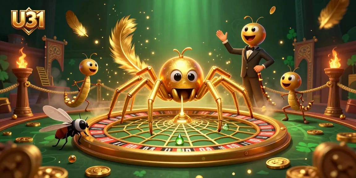 U31 showcases a dynamic 3D scene of a spider spinning a roulette web, engaging players and emphasizing thrilling bets.