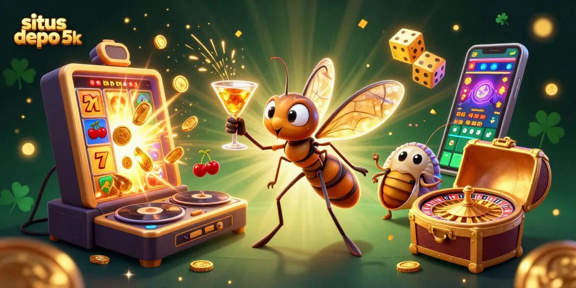 Experience exciting gameplay with situs depo 5k in a vibrant casino scene featuring winning elements and characters.