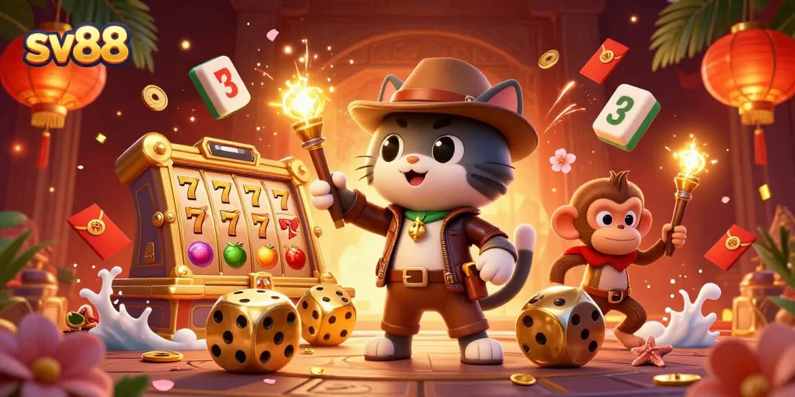 Experience the thrill of sv88 with vibrant casino elements in a dynamic 3D scene.