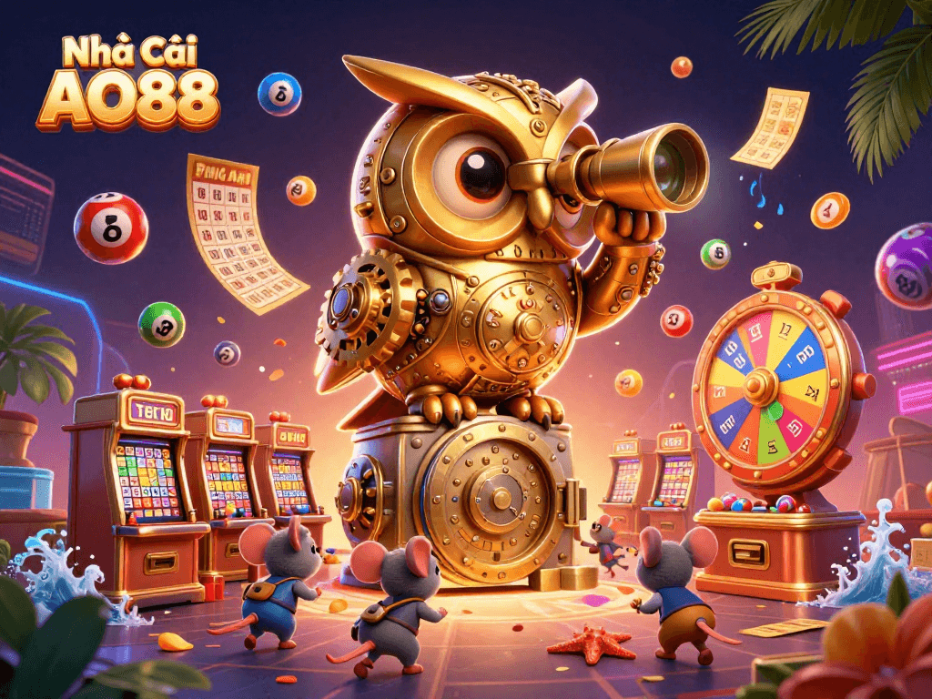 Experience the thrill of Nhà Cái AO88 with an exciting casino scene full of action and vibrant elements.