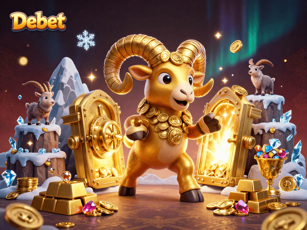 Experience thrilling adventures with Debet's golden ram at the casino treasure gates.