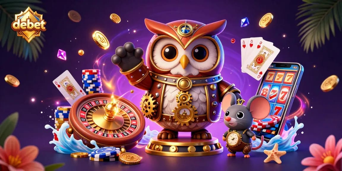 Engage in thrilling debet casino adventures with a time-traveling owl and vibrant gaming elements.