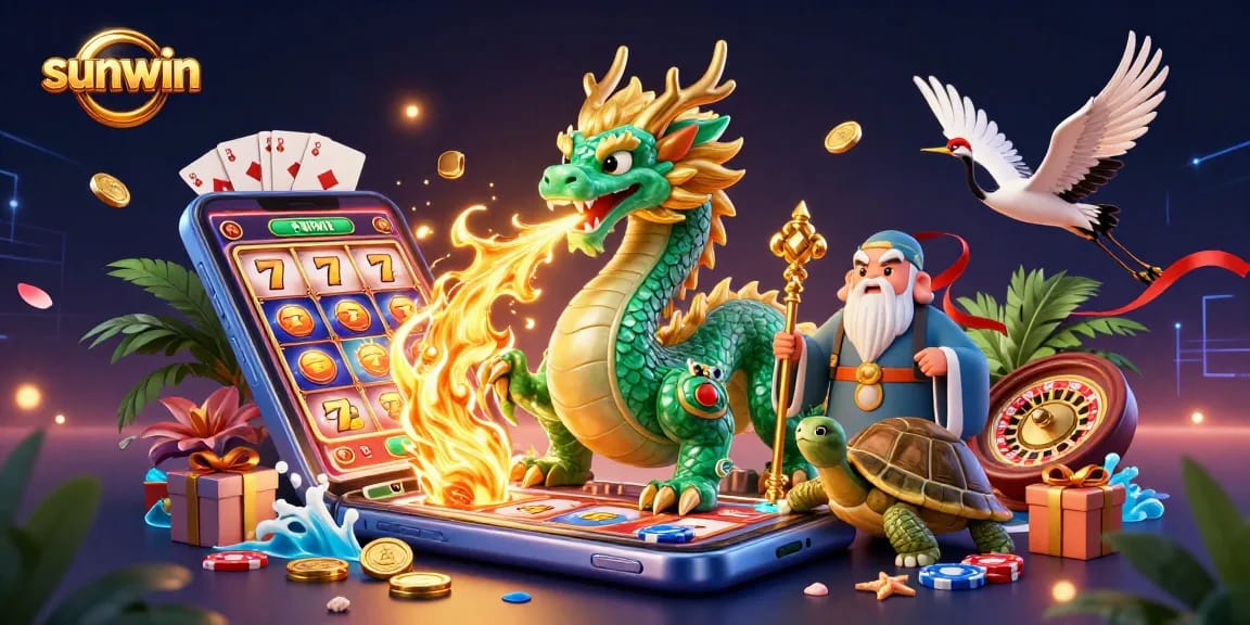 Experience sunwin's exciting 3D casino adventure featuring the jade dragon and lucky symbols.