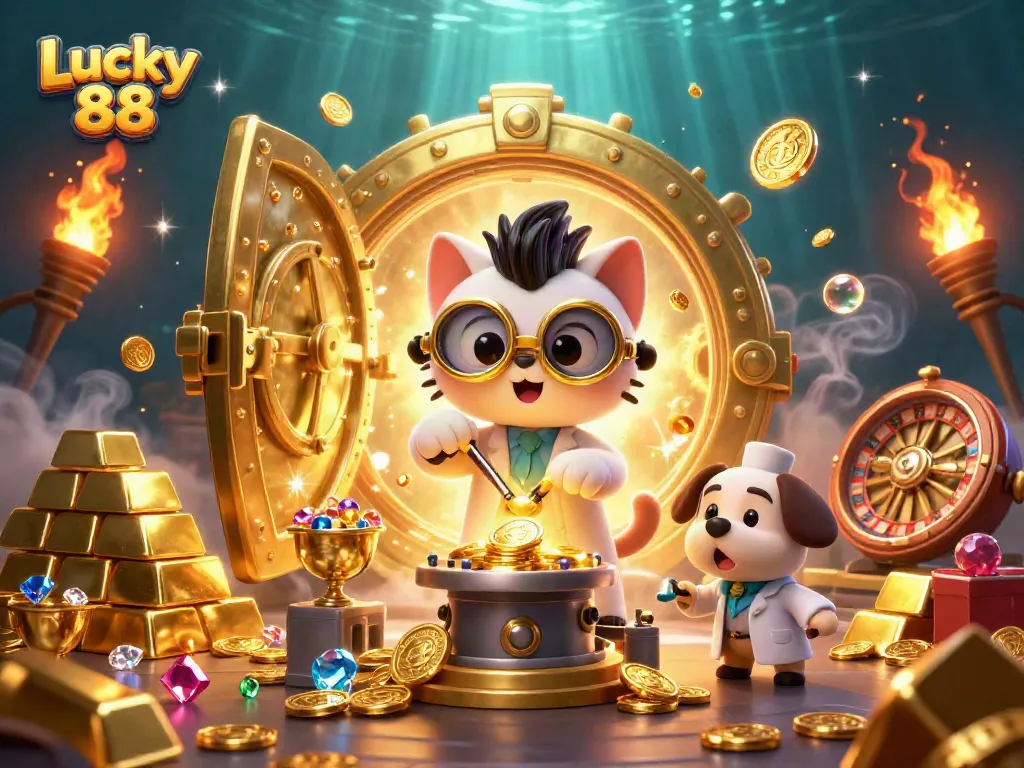 Spin to win at Lucky 88 with thrilling gaming elements, vibrant treasures, and engaging ambiance.