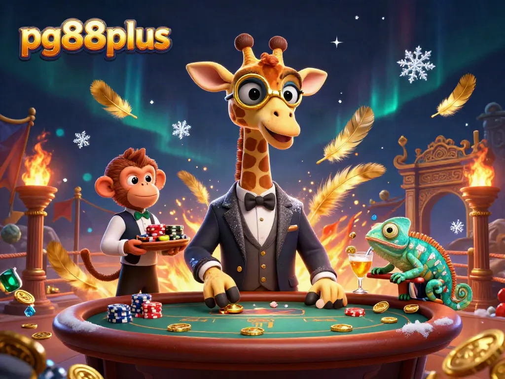 Experience the thrilling excitement at pg88plus with high-roller characters amidst vibrant casino elements.