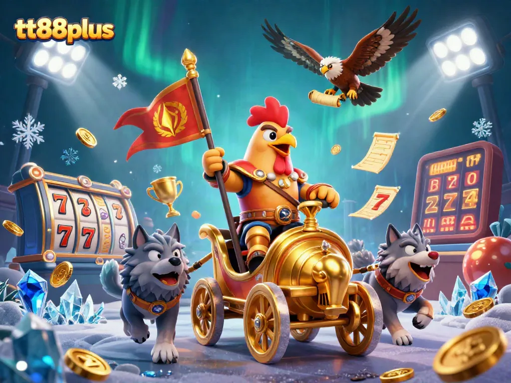 Experience thrilling jackpots at tt88plus with this immersive 3D casino illustration featuring vibrant slot reels.