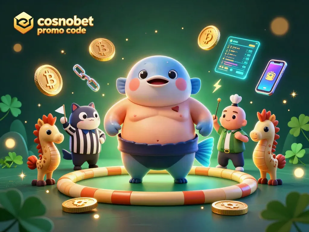 Win big with the latest cosmobet promo code surrounded by vibrant crypto elements and a colorful underwater scene.