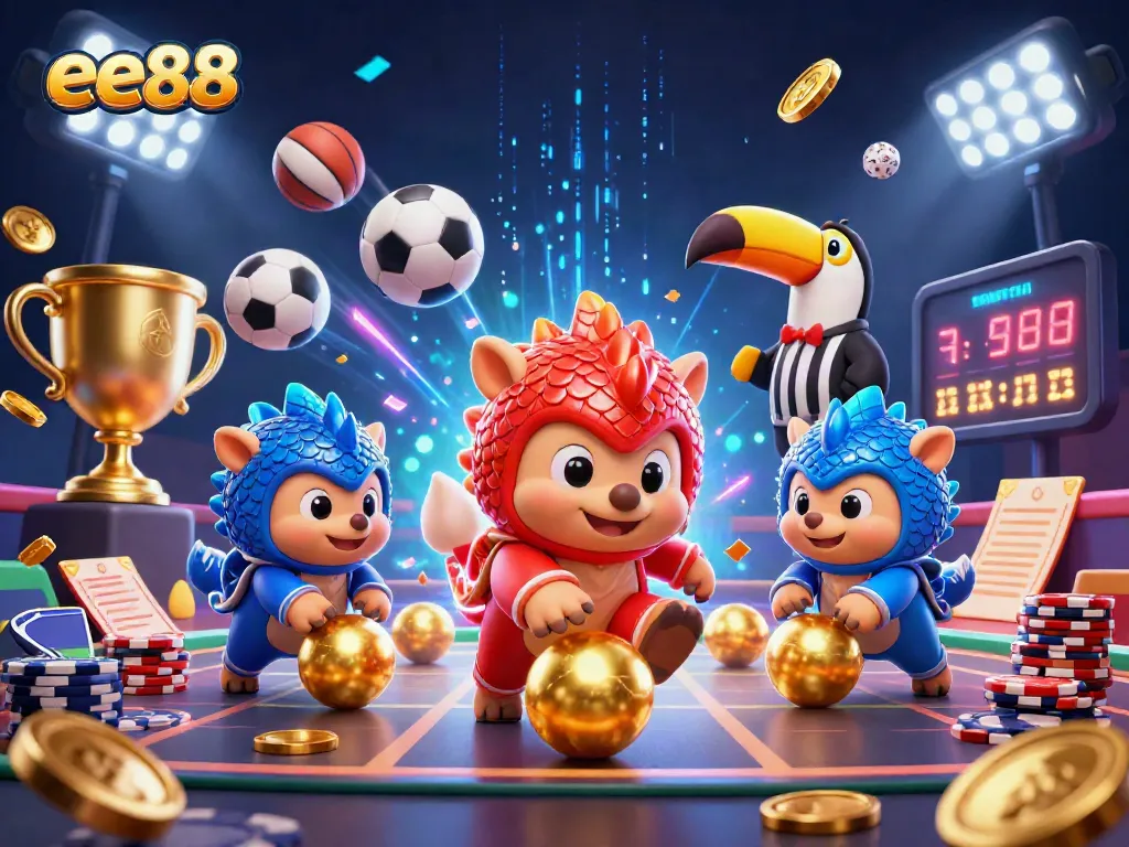 ee88 pangolins rivaling in a casino scene with confetti and poker chips