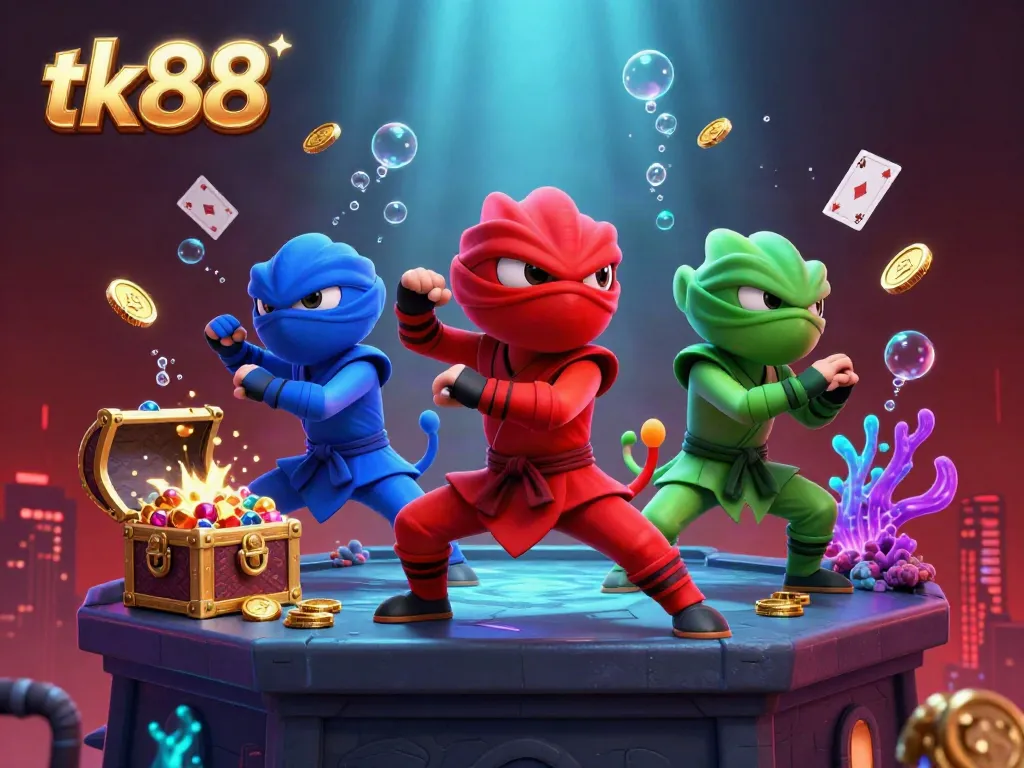 Experience lucrative gaming at tk88 with lively 3D chameleons and vibrant casino elements.