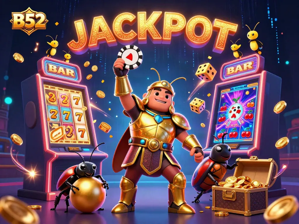 B52 rewards players with a vibrant jackpot experience featuring animated characters and casino elements.