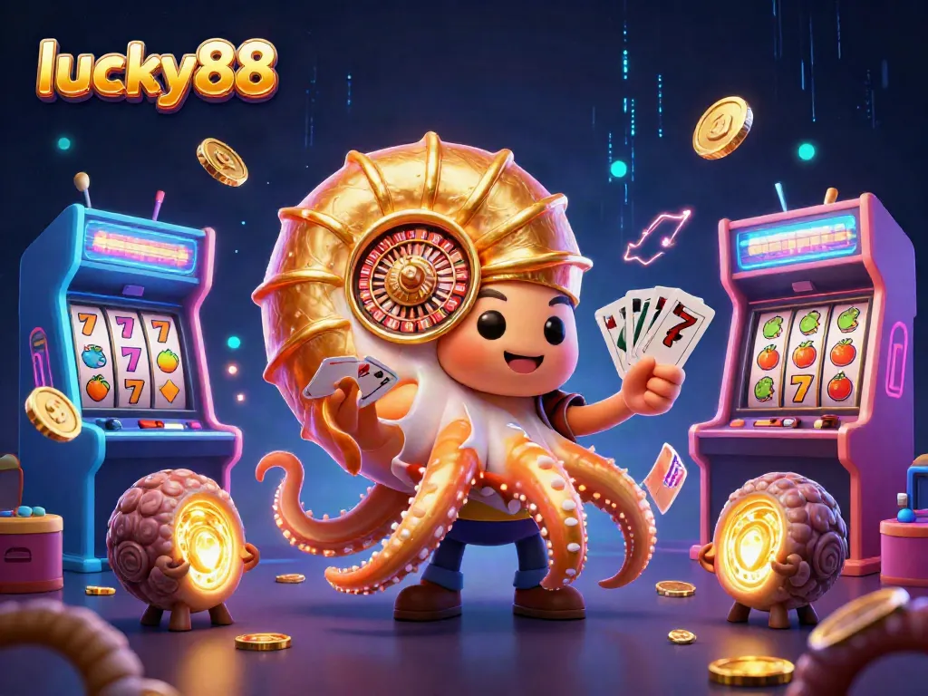 Experience excitement at lucky88 with a vibrant casino scene featuring a giant nautilus and glowing gaming elements.