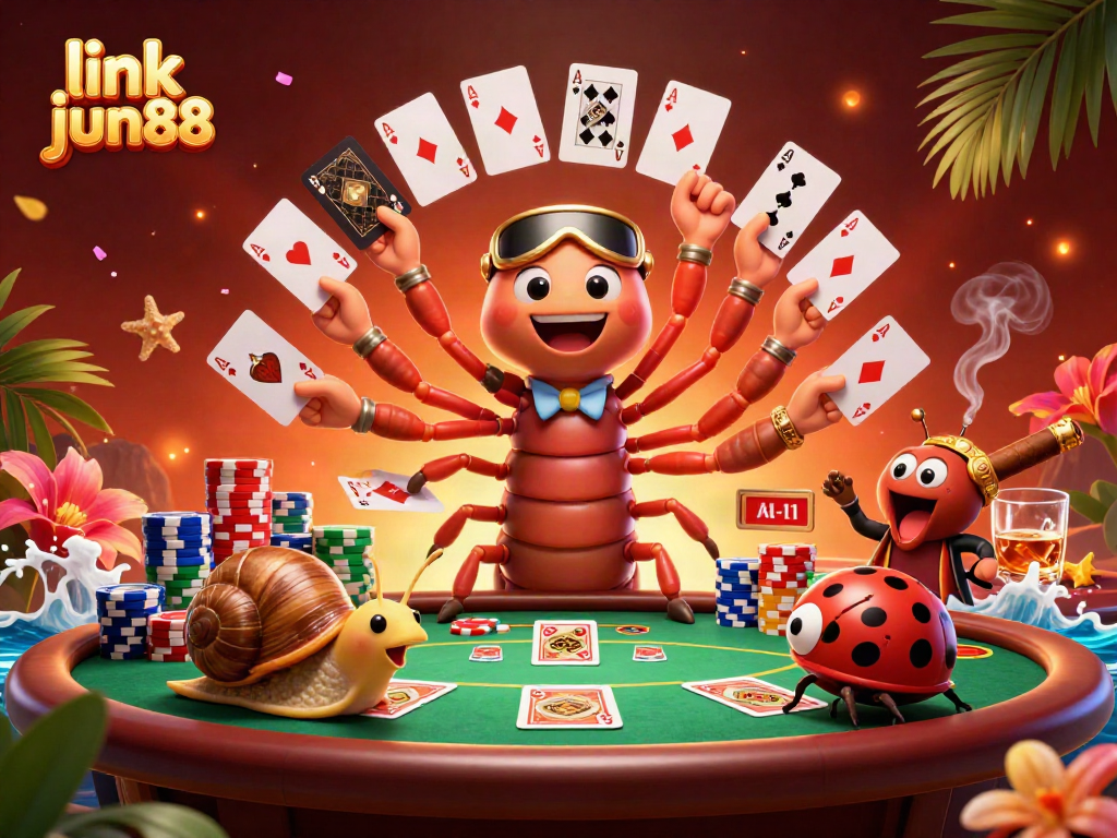 Experience thrilling bets with link jun88 at a dynamic casino scene featuring a playful dealer and high-rollers.