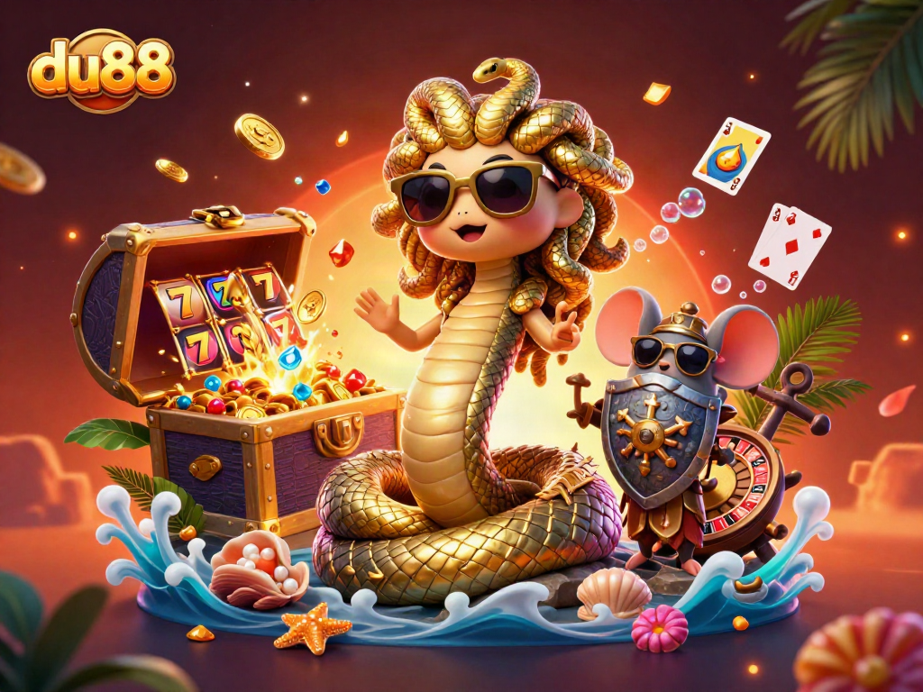 Engage with du88's casino adventures featuring Medusa and a warrior mouse at play.