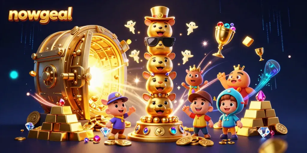 Engage with nowgoal through vibrant 3D casino illustration featuring a golden-themed totem and treasure elements.