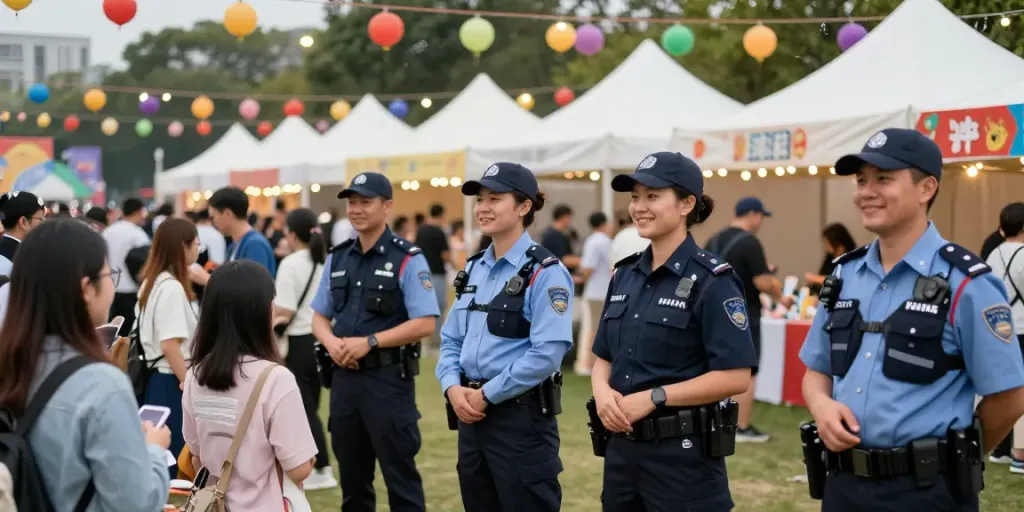 Event Security professionals ensuring safety at a local festival, trusted provider assisting community members.