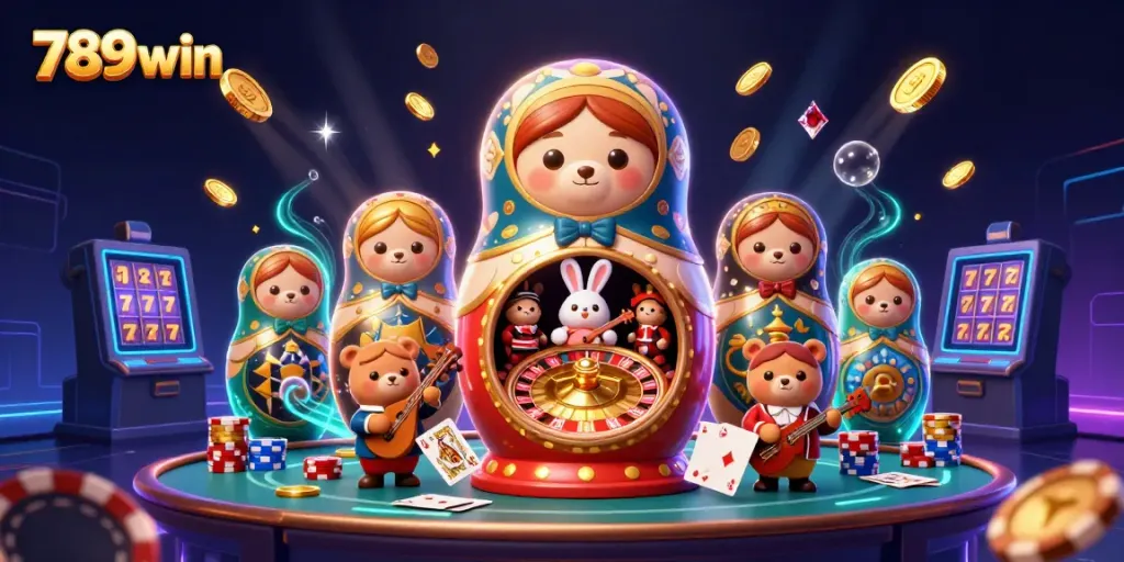 Experience the excitement of 789win with a vibrant 3D casino scene featuring animated characters and thrilling game elements.
