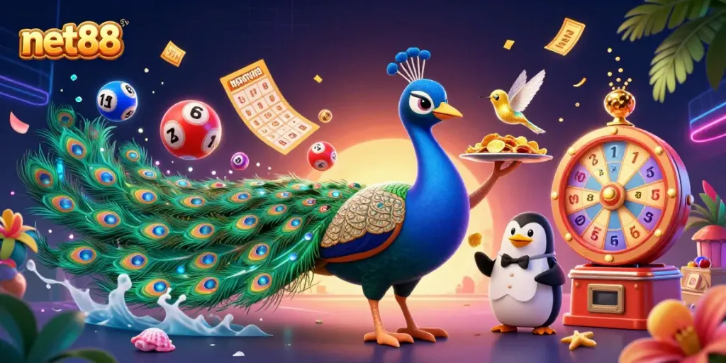Experience the thrill of net88 with vibrant casino elements and colorful lottery action.