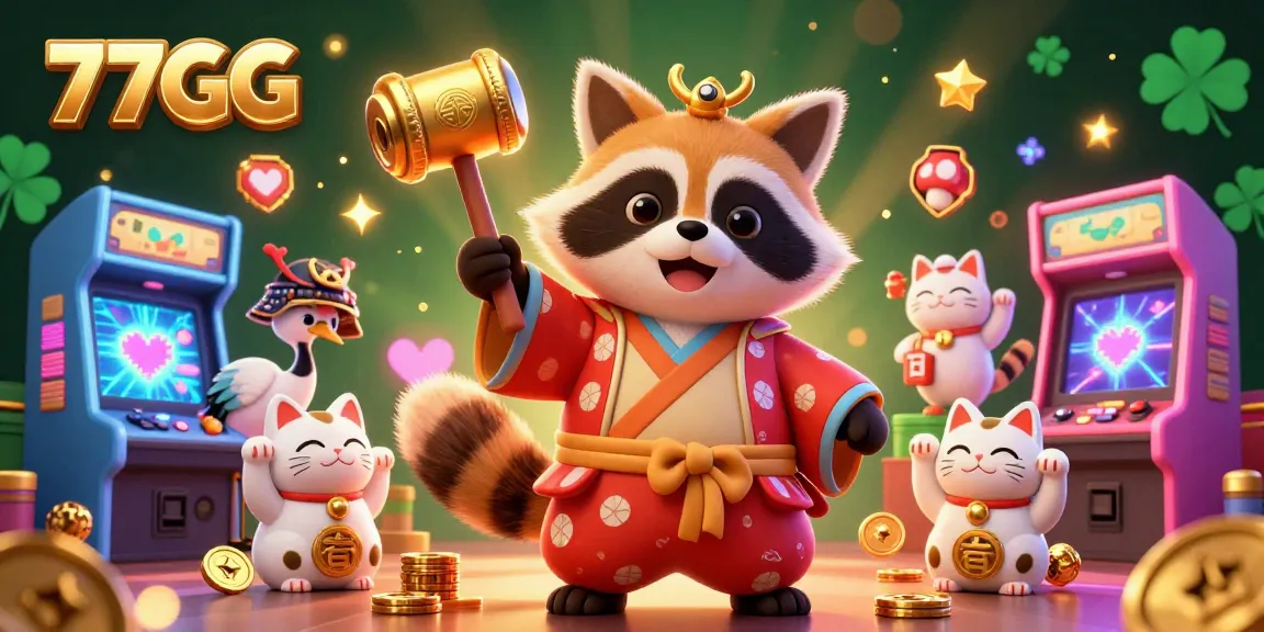 Engage in thrilling gameplay at 77GG with colorful characters and dynamic casino elements in a vibrant illustration.