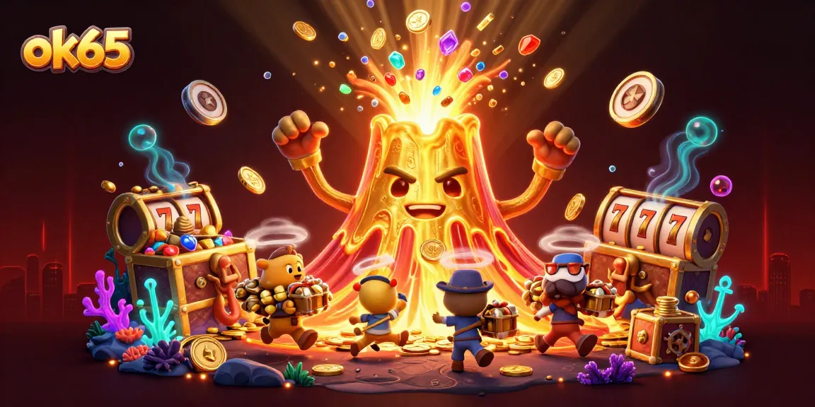 Spin the slot reels with ok65; a vibrant casino scene filled with treasures and adventure.