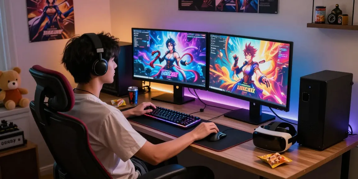 Interactive gaming setup showcasing hentai games html with vibrant visuals and modern gaming peripherals.