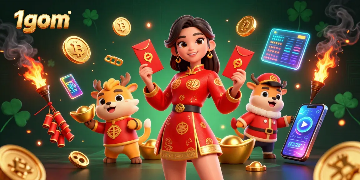 Engage with 1gom for a vibrant illustration showcasing Asian charm and dynamic gambling elements.