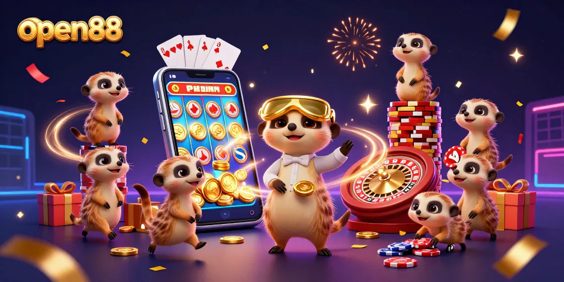 Experience thrilling wins at open88 with a lively meerkat casino scene showcasing dynamic gaming elements.
