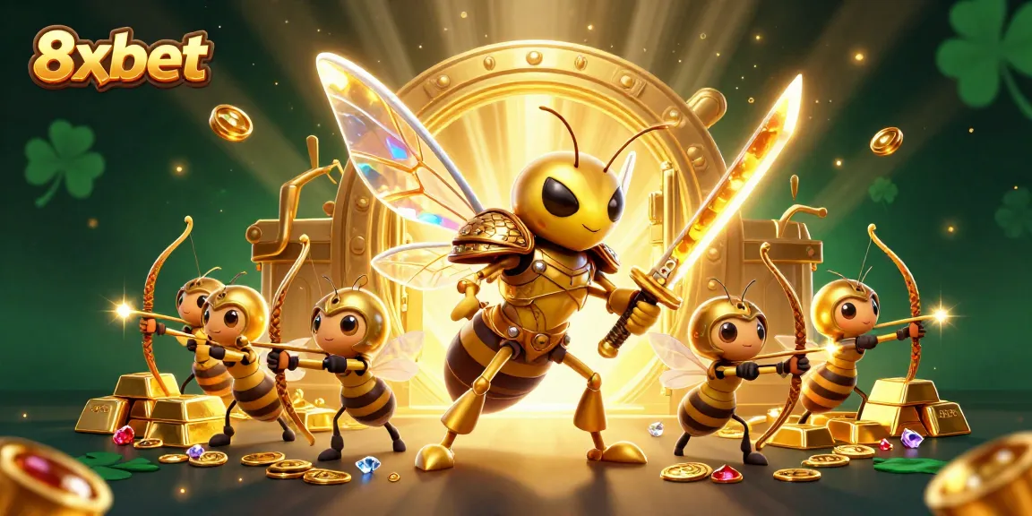 Experience 8xbet's thrilling gaming atmosphere with a captivating golden hornet samurai scene.
