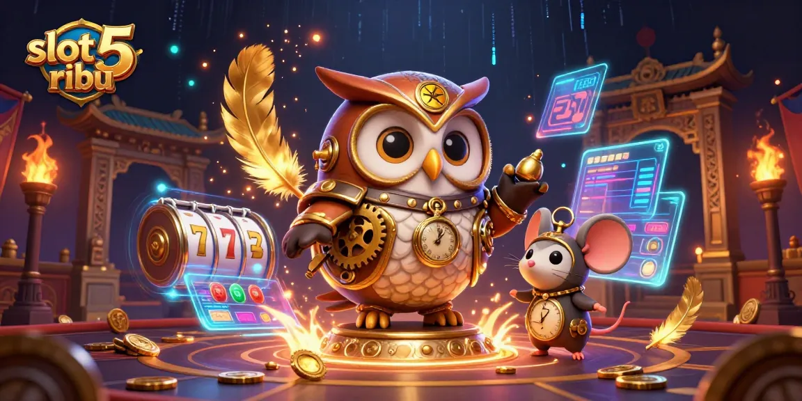 Experience the excitement of slot 5 ribu with dynamic visuals and engaging casino elements in a vibrant illustration.