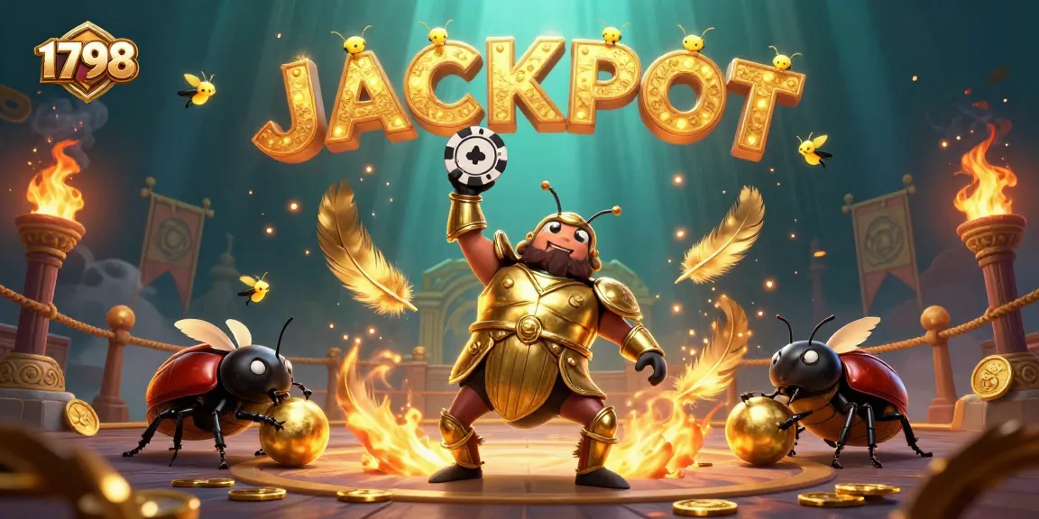 Spin the 1798 jackpot with our vibrant casino illustration featuring triumphant beetles and golden tokens.