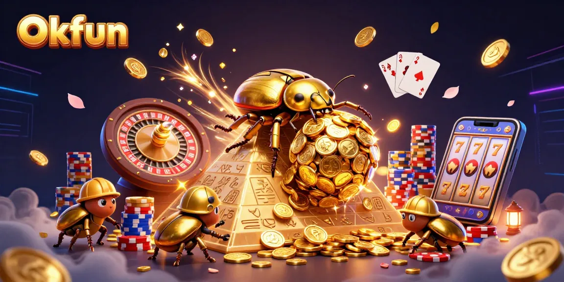 Experience top-tier gambling action at Okfun with golden coins and vibrant casino symbols.
