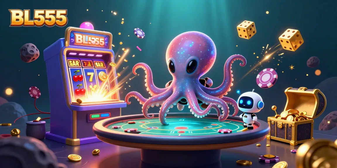 Experience BL555's thrilling poker game with a cosmic octopus and its robot companion.
