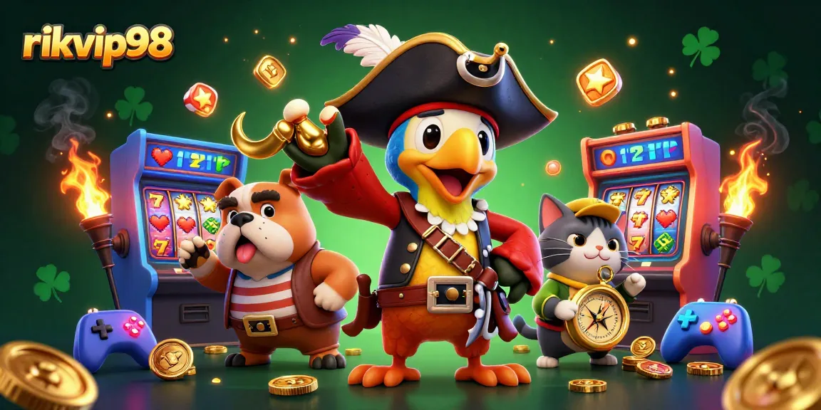Experience thrilling gameplay at rikvip98 with vibrant 3D cartoon visuals featuring slot games, pirates, and treasure