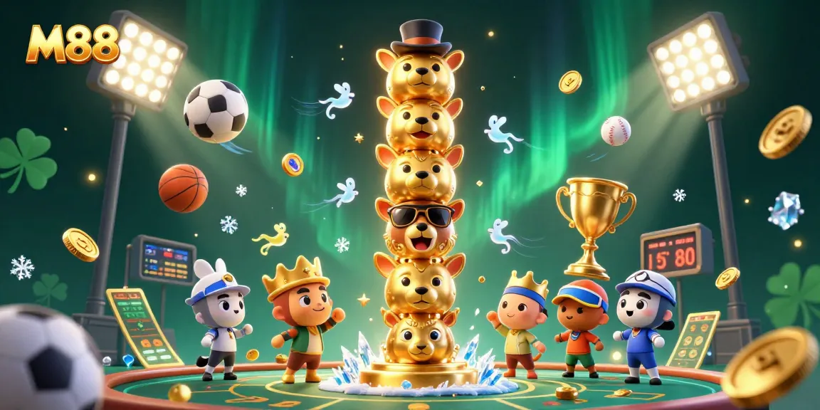 Exciting M88 casino scene featuring dynamic sports betting elements and a golden totem pole.