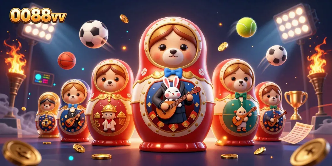 Experience thrilling gaming at 0088vv with bears dressed as casino dealers set in a vibrant 3D casino.