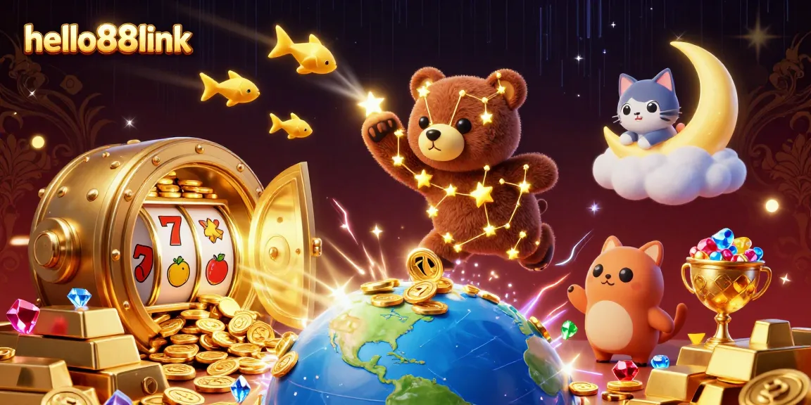Engage with hello88link and win big with vibrant casino-themed characters amidst a treasure-filled scene.