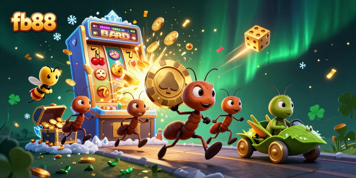 Experience thrilling wins at fb88 with a dynamic heist scene featuring ants and casino elements.