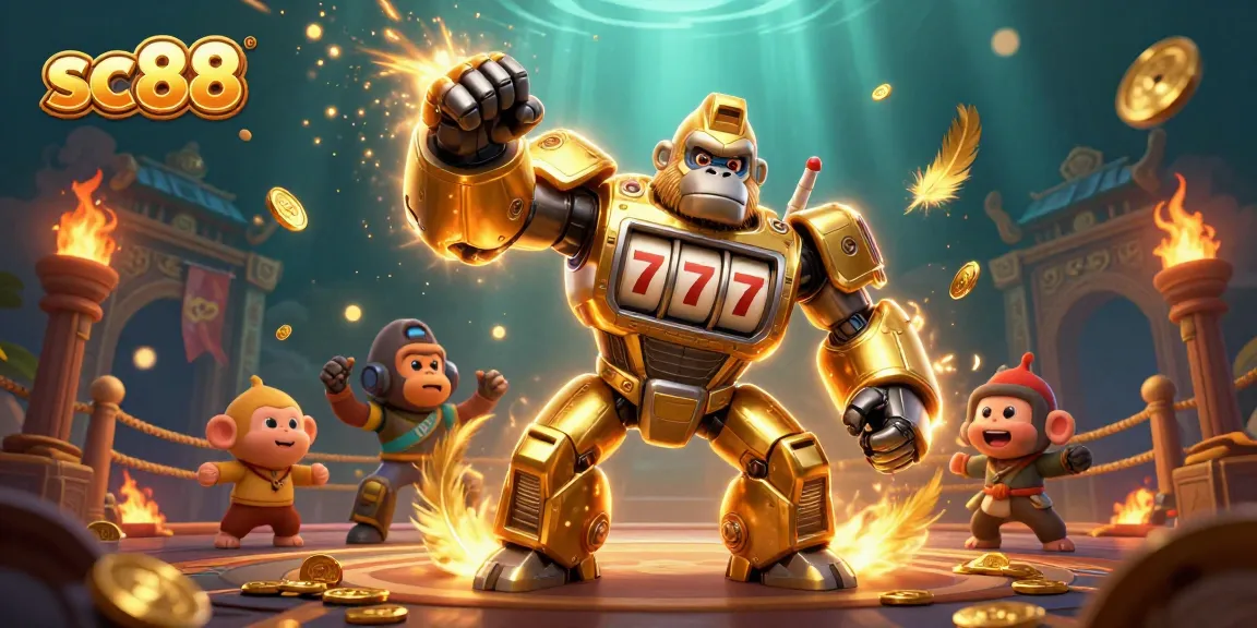 Engage with sc88's thrilling slot action while watching a golden gorilla mech unleash riches.
