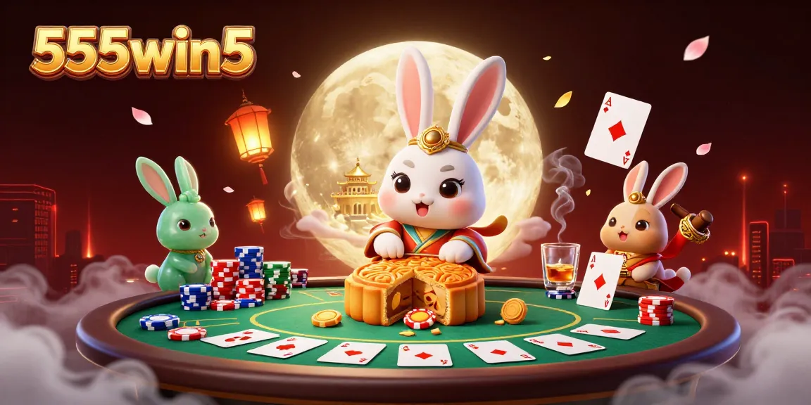 Experience the enchanting 555win5 moon rabbit scene with poker chips inside mooncakes