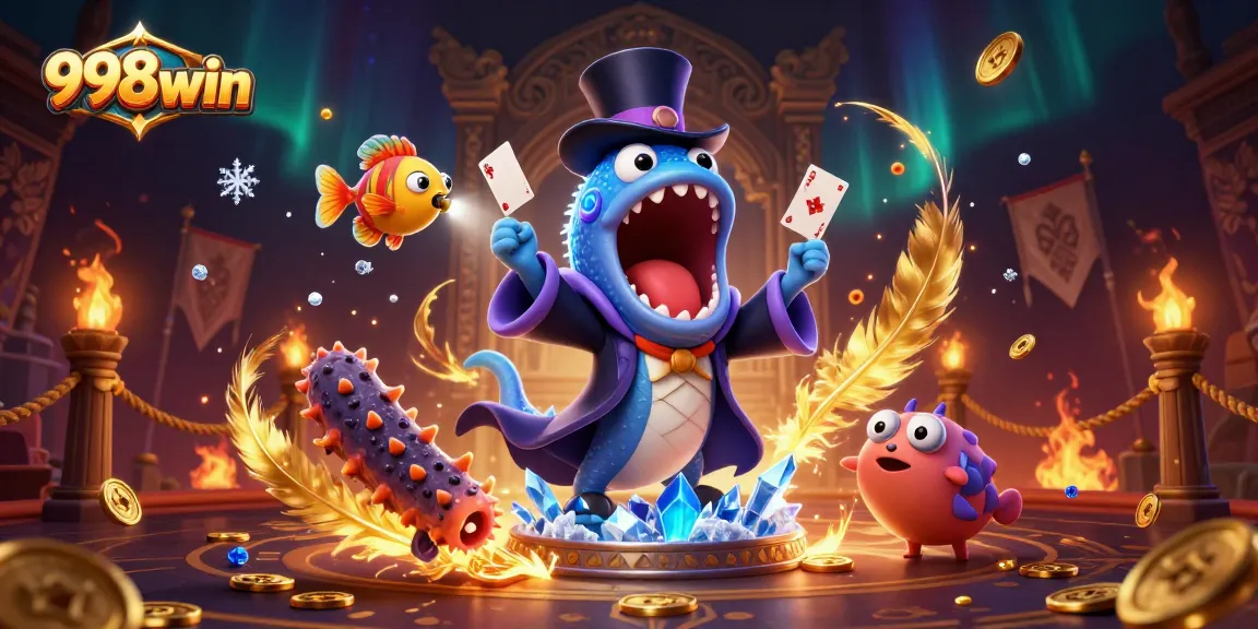 Experience thrilling card tricks with 998win's unique 3D casino characters in an exciting magic act.