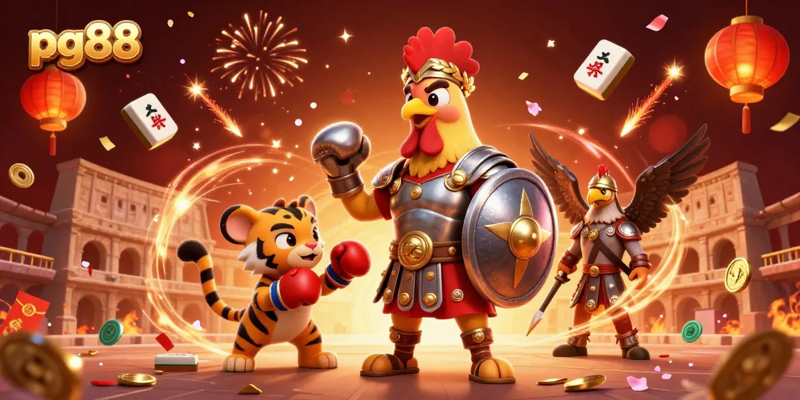 Experience thrilling action at pg88 with a gladiator rooster battling alongside a tiger cub!